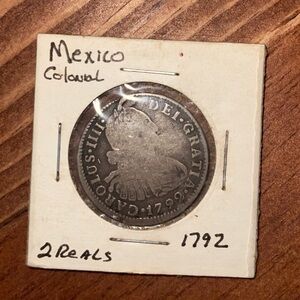 1792 Spain 2 Reales Silver Coin – Charles IV – Holed – Spanish Colonial Estate